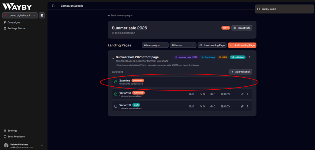 Advanced: Adding the default website as a benchmark for customized landing pages